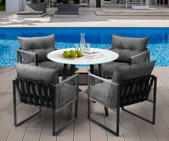 Livsip 5PCS Outdoor Dining Set Round Table PE Wicker Chairs - Image 6
