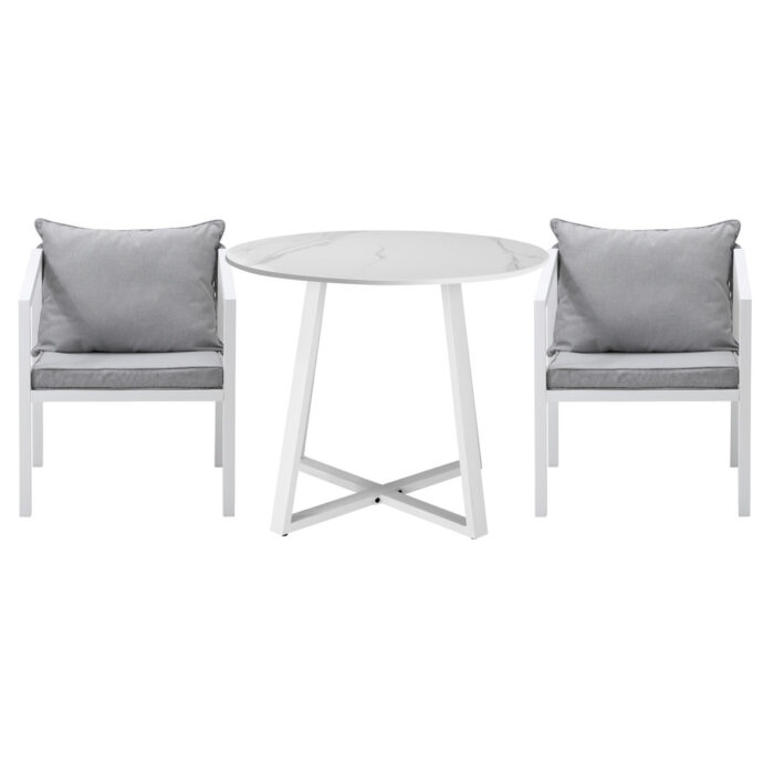 Livsip Outdoor Dining Set Bistro Setting 3PCS White - Image 7