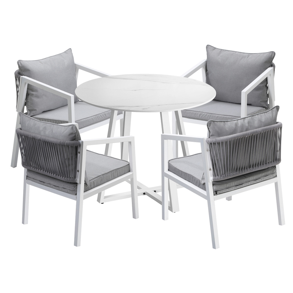 ODDS-TBWH-ACCORWH-5PC-01 Livsip Outdoor Dining Set Bistro Setting 5PCS White - Image 1