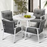 Livsip Outdoor Dining Set 5PCS Round Table Rattan Chair - Image 2