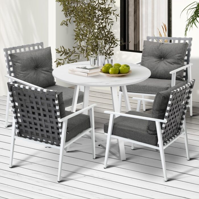 Livsip Outdoor Dining Set 5PCS Round Table Rattan Chair - Image 2