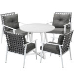 Livsip Outdoor Dining Set 5PCS Round Table Rattan Chair