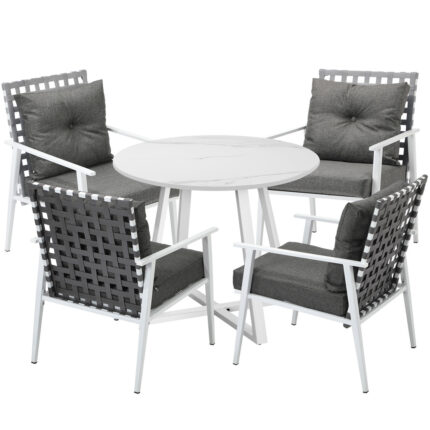 Livsip Outdoor Dining Set 5PCS Round Table Rattan Chair