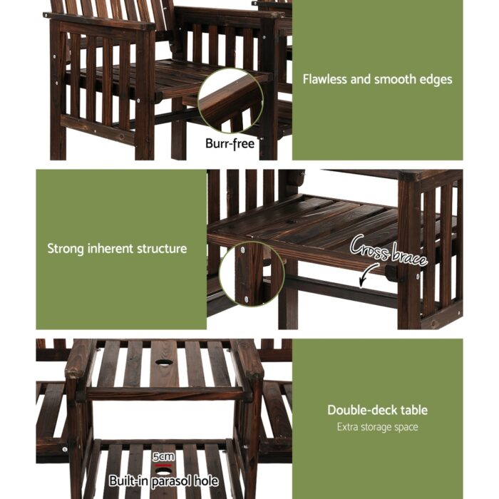 Gardeon Outdoor Garden Bench Loveseat Wooden Table Chairs Patio Furniture Charcoal - Image 5