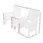 Gardeon Outdoor Garden Bench Loveseat Wooden Table Chairs Patio Furniture White - Image 2