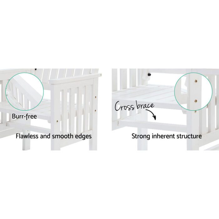 Gardeon Outdoor Garden Bench Loveseat Wooden Table Chairs Patio Furniture White - Image 4