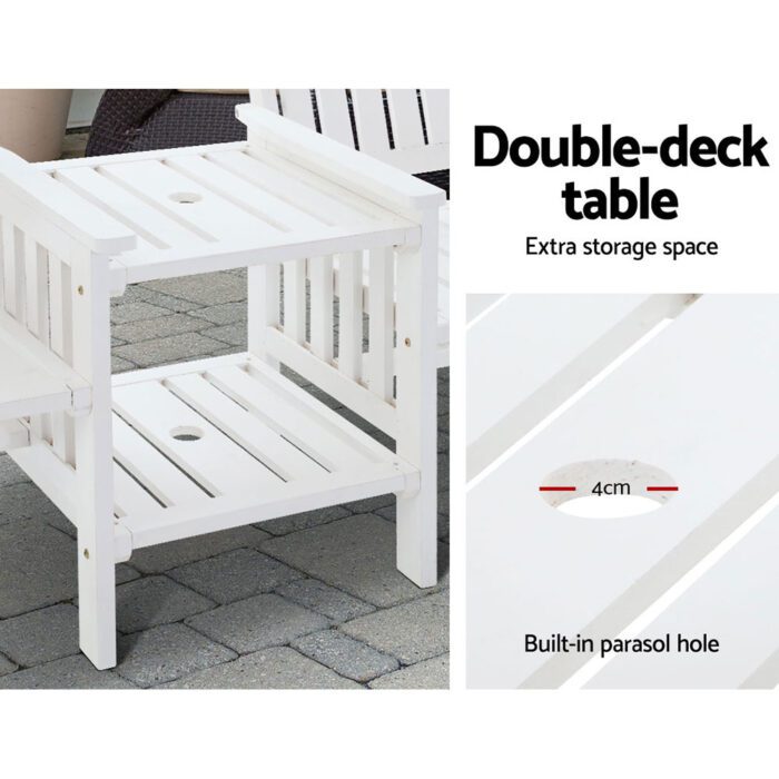 Gardeon Outdoor Garden Bench Loveseat Wooden Table Chairs Patio Furniture White - Image 5