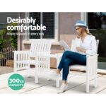 Gardeon Outdoor Garden Bench Loveseat Wooden Table Chairs Patio Furniture White - Image 6