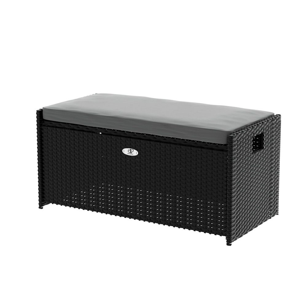 ODF-OSB-RAT-BK-65363-00 Gardeon Outdoor Storage Bench Box Wicker Garden Sheds Tools Cushion Patio Furniture Black - Image 1