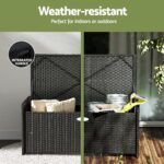 Gardeon Outdoor Storage Bench Box Wicker Garden Sheds Tools Cushion Patio Furniture Black - Image 6