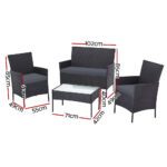 Gardeon 4 Seater Outdoor Sofa Set with Storage Cover Wicker Table Chair DarkGrey - Image 2