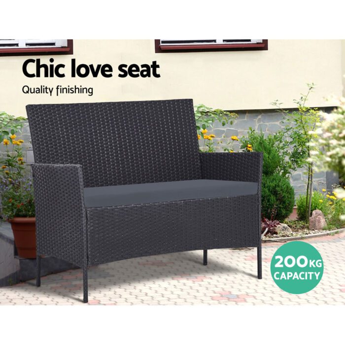 Gardeon 4 Seater Outdoor Sofa Set with Storage Cover Wicker Table Chair DarkGrey - Image 4
