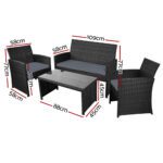 Gardeon 4 PCS Outdoor Sofa Set with Storage Cover Rattan Chair Furniture Black - Image 2