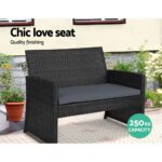 Gardeon 4 PCS Outdoor Sofa Set with Storage Cover Rattan Chair Furniture Black - Image 4