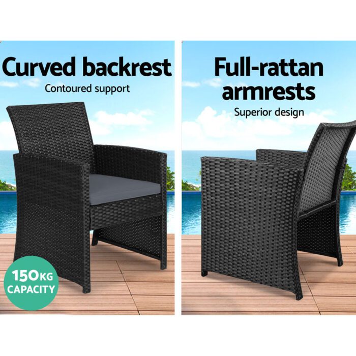 Gardeon 4 PCS Outdoor Sofa Set with Storage Cover Rattan Chair Furniture Black - Image 5