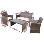 Gardeon 4 PCS Outdoor Sofa Set with Storage Cover Rattan Chair Furniture Grey - Image 2