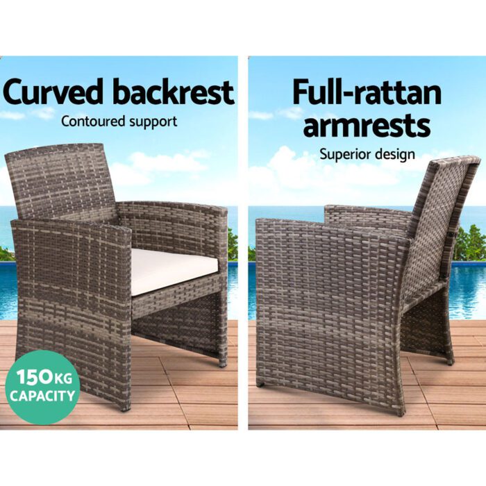 Gardeon 4 PCS Outdoor Sofa Set with Storage Cover Rattan Chair Furniture Grey - Image 5