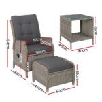 Gardeon 5PC Recliner Chairs Table Sun lounge Wicker Outdoor Furniture Adjustable Grey - Image 3