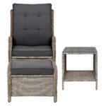 Gardeon 5PC Recliner Chairs Table Sun lounge Wicker Outdoor Furniture Adjustable Grey - Image 4