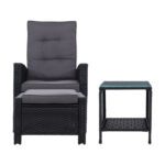Gardeon 3PC Recliner Chairs Table Sun lounge Wicker Outdoor Furniture Adjustable Black - Image 3