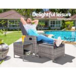 Gardeon 3PC Recliner Chairs Table Sun lounge Wicker Outdoor Furniture Adjustable Grey - Image 3