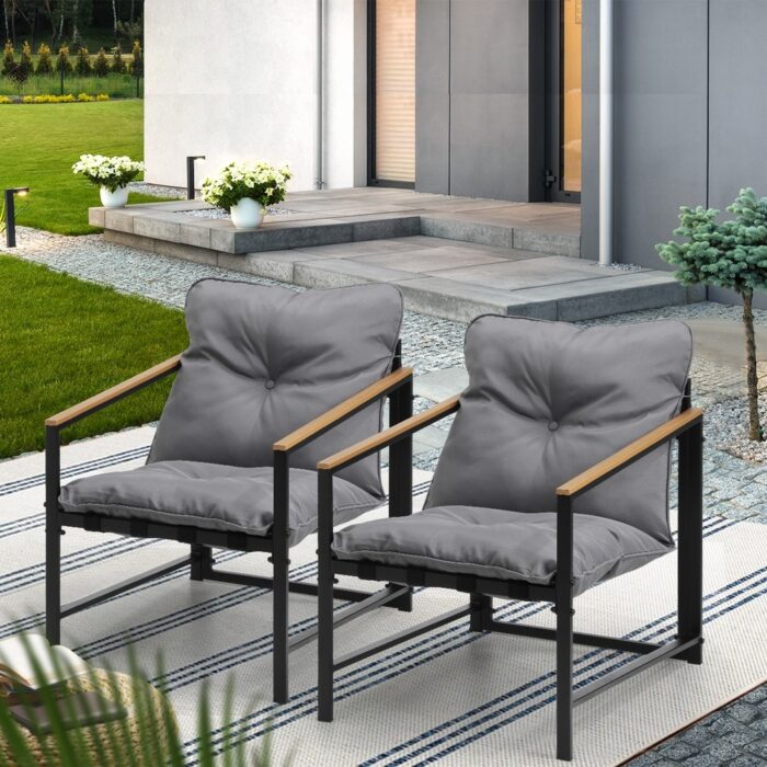 Livsip 2 Piece Outdoor Armchair Lounge Sofa Black - Image 7