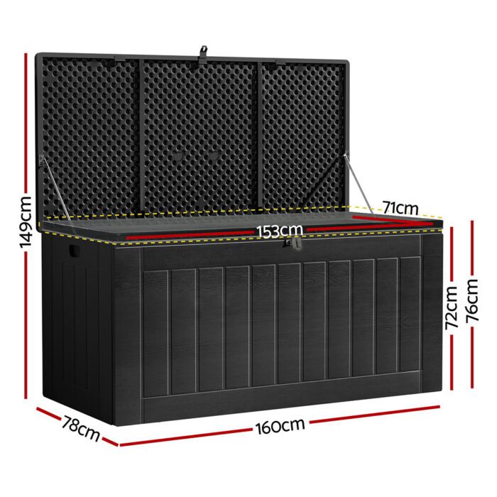 Gardeon Outdoor Storage Box 830L Container Lockable Bench Tool Shed All Black - Image 2