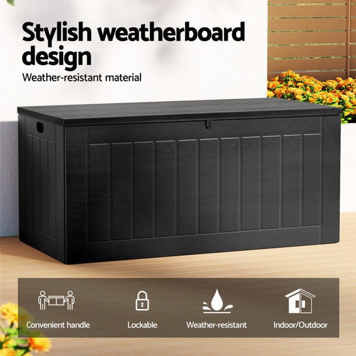 Gardeon Outdoor Storage Box 830L Container Lockable Bench Tool Shed All Black - Image 4
