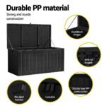 Gardeon Outdoor Storage Box 830L Container Lockable Bench Tool Shed All Black - Image 6