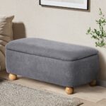 Oikiture Storage Ottoman Foot Stool Linen Couch Bench Blanket Box - Image 5