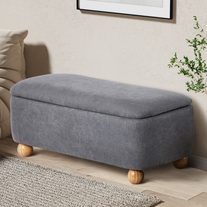 Oikiture Storage Ottoman Foot Stool Linen Couch Bench Blanket Box - Image 5