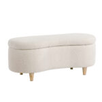Oikiture Storage Ottoman Cashew Foot Stool Teddy Boucle Chest Bench