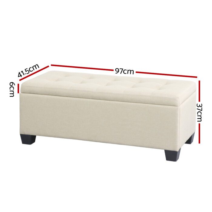 Artiss Storage Ottoman Blanket Box 97cm Linen Beige - Image 2