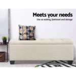 Artiss Storage Ottoman Blanket Box 97cm Linen Beige - Image 4