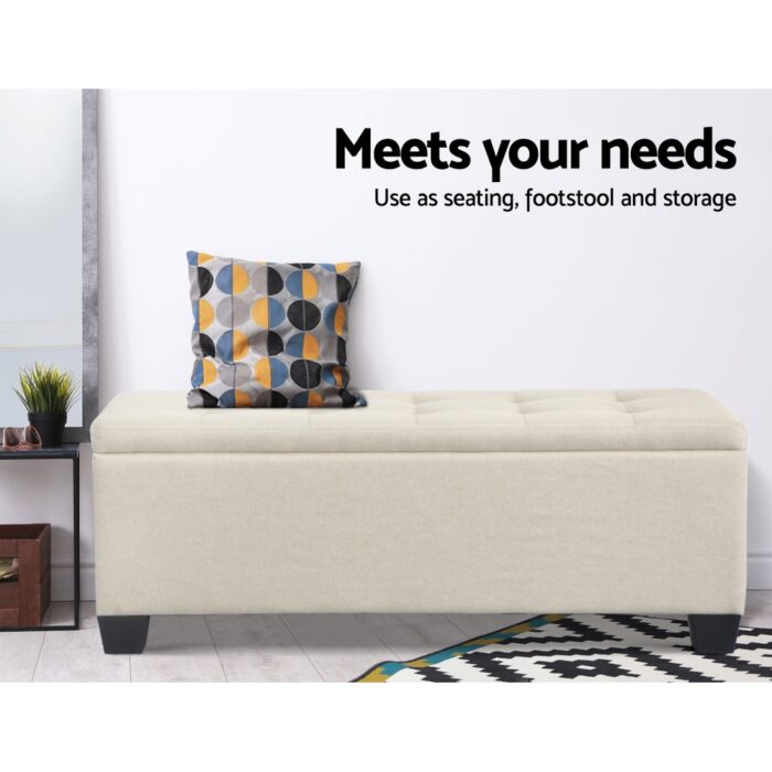 Artiss Storage Ottoman Blanket Box 97cm Linen Beige - Image 4