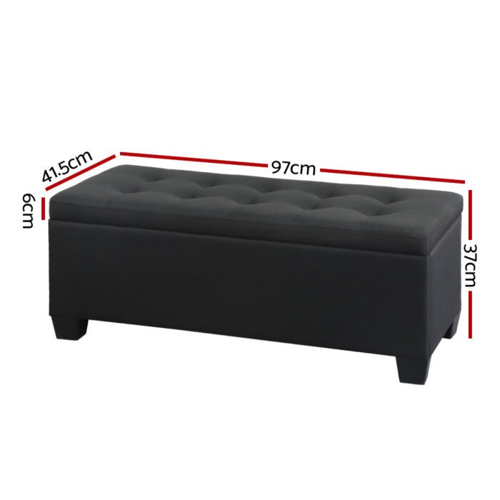 Artiss Storage Ottoman Blanket Box 97cm Linen Black - Image 2