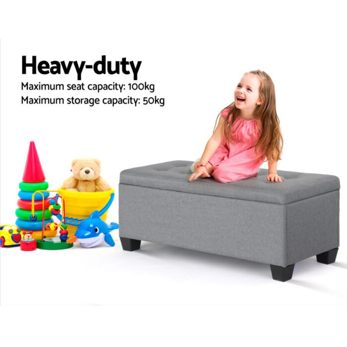 Artiss Storage Ottoman Blanket Box 97cm Linen Grey - Image 4