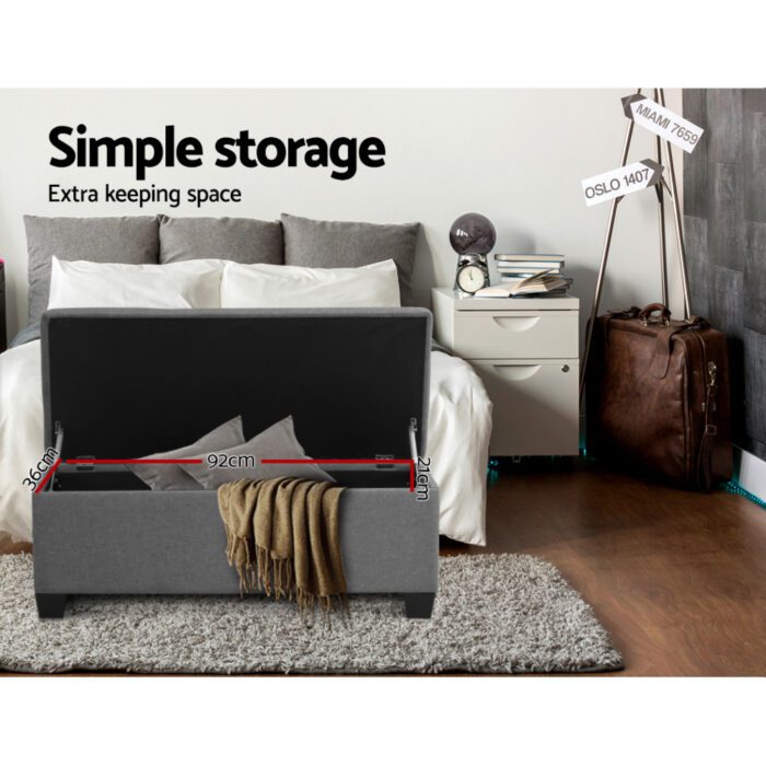 Artiss Storage Ottoman Blanket Box 97cm Linen Grey - Image 6