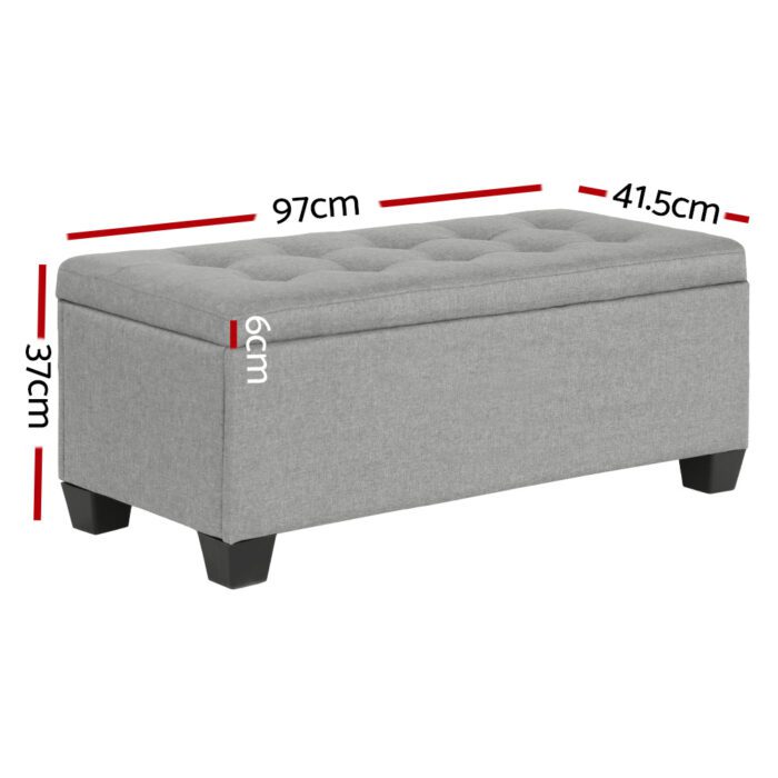 Artiss Storage Ottoman Blanket Box 97cm Linen Light Grey - Image 2
