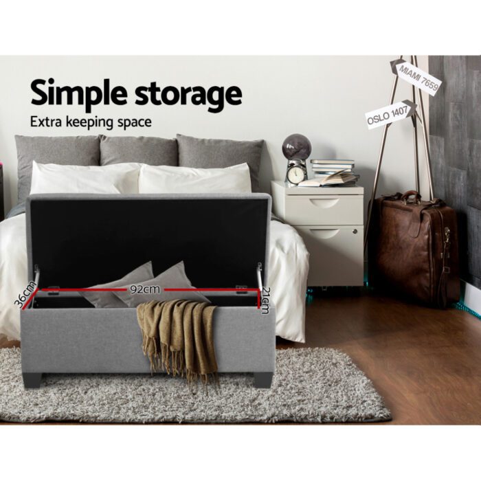 Artiss Storage Ottoman Blanket Box 97cm Linen Light Grey - Image 6