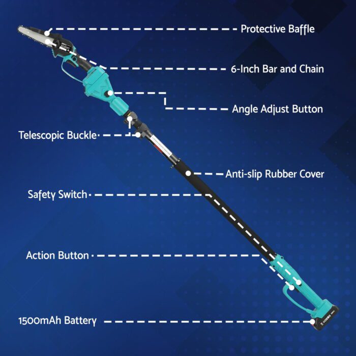 Giantz Telescopic Pole Chainsaw 6 Inch Cordless Tree Trimmer Kit 20V Battery - Image 4