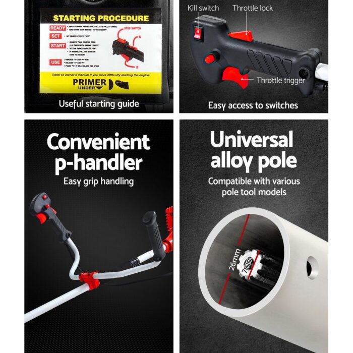 Giantz 2 Stroke Pole Chainsaw Petrol Hedge Trimmer Tree Pruner 7 In 1 - Image 6