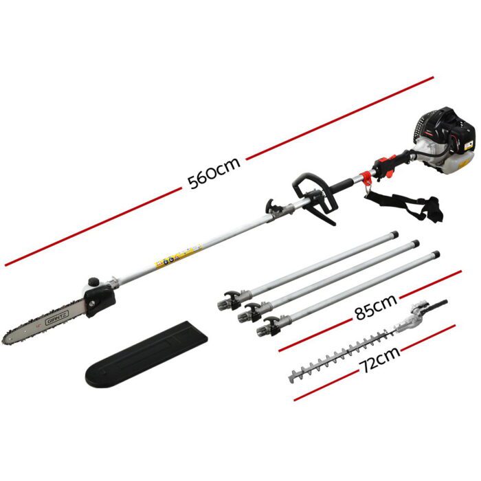 Giantz Petrol Pole Chainsaw Hedge Trimmer Pruner Chain Saw Brush Cutter Red - Image 2