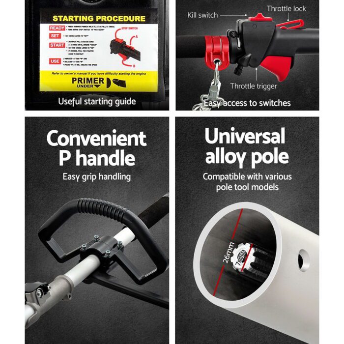 Giantz 62CC Pole Chainsaw Hedge Trimmer 12in Chain Saw 5.6m Long Reach Red - Image 5