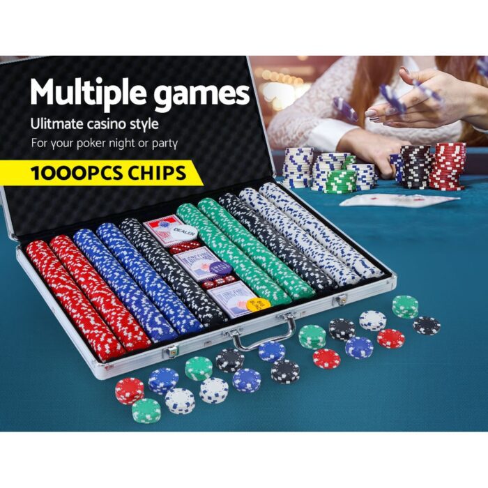 1000pcs Poker Chips Set Casino Texas Hold'em Gambling Party Game Dice Cards Case - Image 3