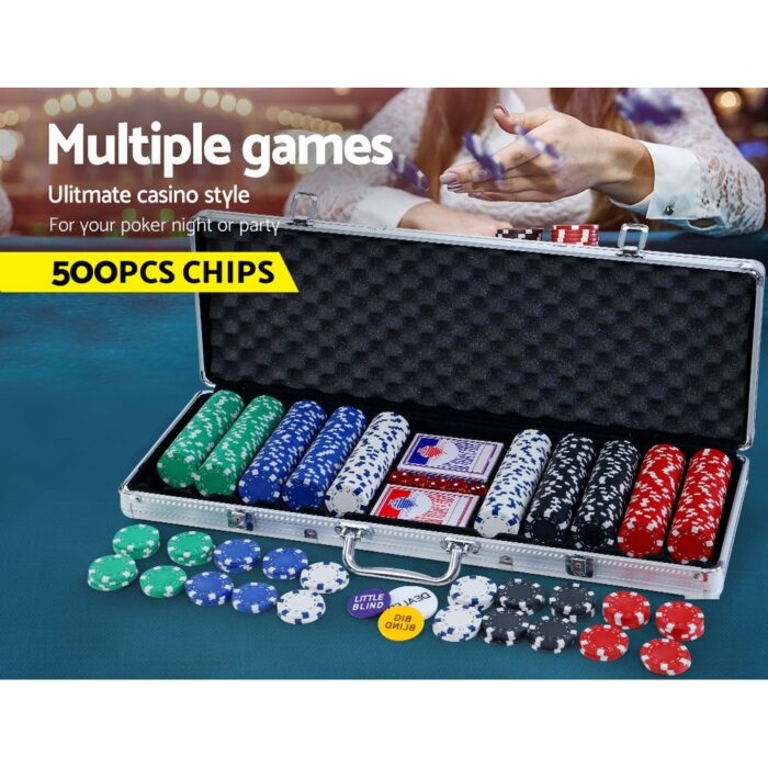 500pcs Poker Chips Set Casino Texas Hold'em Gambling Party Game Dice Cards Case - Image 3