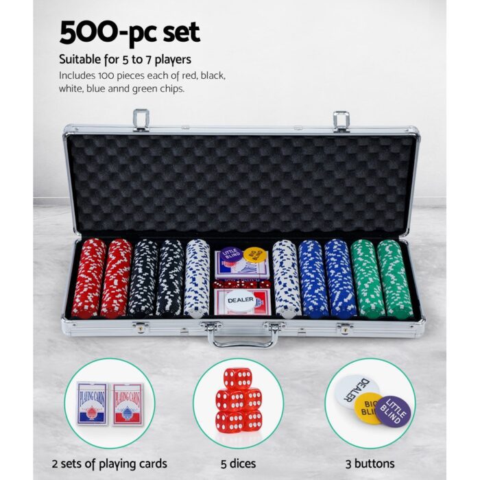 500pcs Poker Chips Set Casino Texas Hold'em Gambling Party Game Dice Cards Case - Image 6
