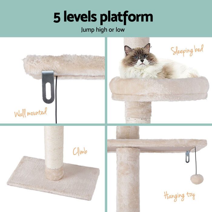 i.Pet Cat Tree 290cm Tower Scratching Cats Post Scratcher Floor to Ceiling Bed - Image 6