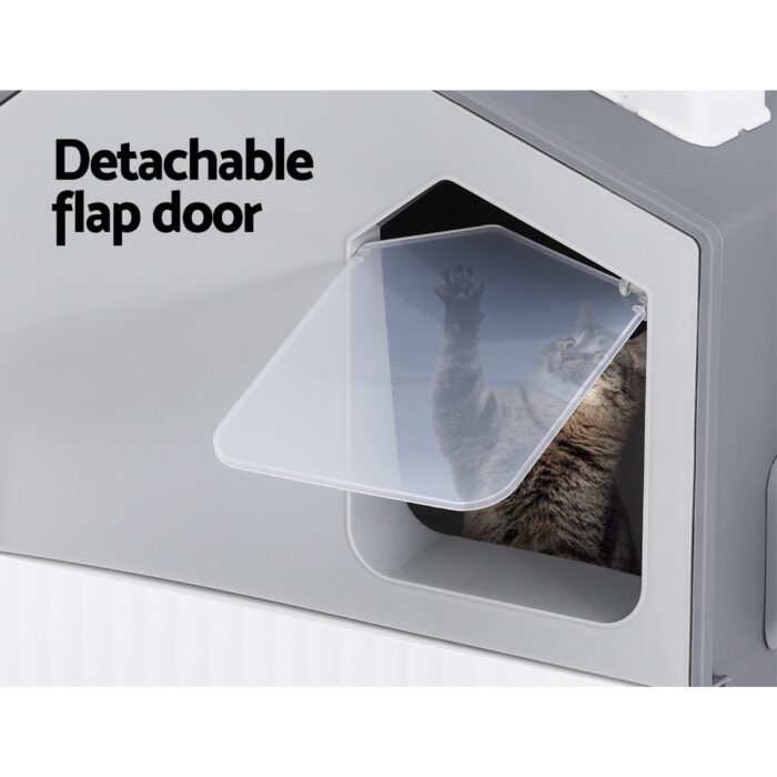 i.Pet Cat Litter Box Large Tray Kitty Toilet Enclosed Cat Litter Box Hooded Scoop Mat Grey - Image 4