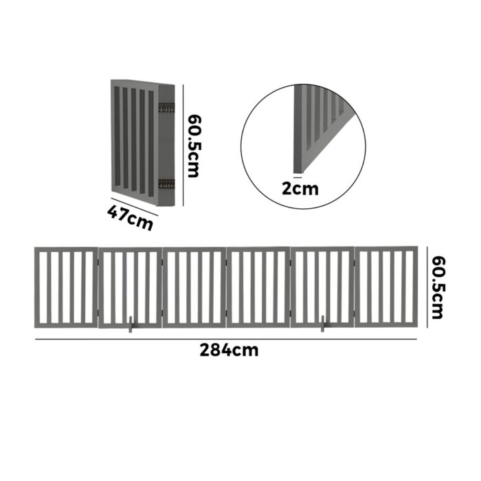 Alopet Wooden Pet Gate Safety Stair Barrier 6-Panel Grey - Image 6